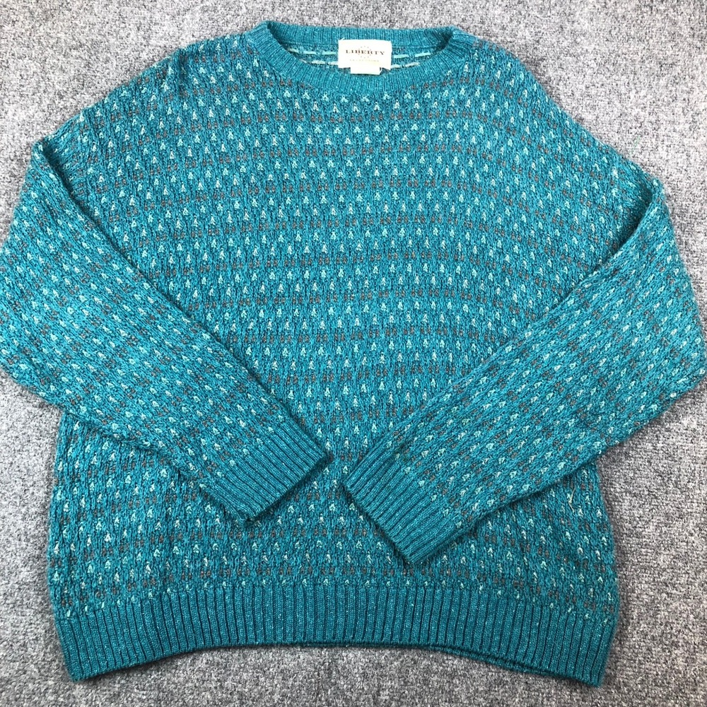 VTG Liberty by‎ Old Glory Teal Cotton Knit Sweater Mens Size L Large Made in USA